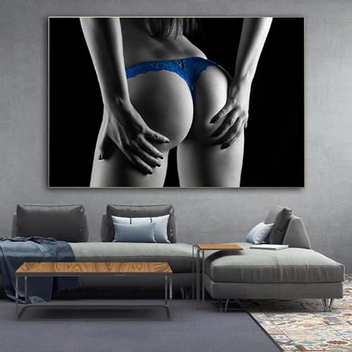 Peinture de fille sexy moderne toile noir et blanc KEBIA 60x90 cm