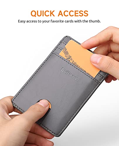 Image of Buffway Mens Slim Wallet, Minimalist Thin Front Pocket Leather Credit Card Holder with RFID Blocking for Work Travel | Minimalist