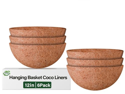Halatool 6 Pack 12 Inch Coco Liners 100% Natural Coconut Liners for Planters Round Coco Coir Hanging Basket Liner for Flowers Vegetables Balcony Garden Patio Porch Home Decor