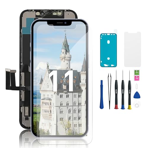 Hoonyer iPhone 11 LCD Display Ersatz Set 3D Touch Bildschirm mit Rahmen & Digitizer inkl. Reparatur-Werkzeug wasserdichtem Kleber & gehärtetem Displayschutz für iPhone 11 (6 1 Zoll)