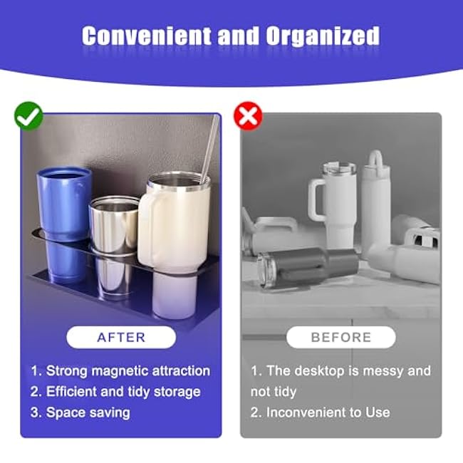 2 Pack Magnetic Cup Holder for Stanley 30 40 Oz Tumblers, Strong Fridge & Metal Surface Water Bottle Organizer Flexible Disassembly (Stanley Cup Accessories)