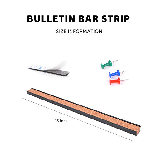 Corksidol Bulletin Bar Strip, Cork Board, 15" X 1", Classroom, Office, Cubicle, Aluminum Frame (Black) #TOP1