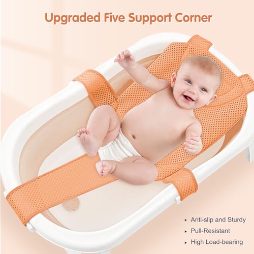 Image of Colorlife Baby Bath Seat Support Net Infant Bathing Seat Support Mat, Adjustable Comfortable Non-Slip Five-Pointed Baby Shower Net Bathtub Sit Up Mesh for Newborn 0-12 Months-Orange(No Bathtub)
