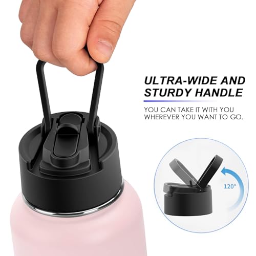 Image of koodee Water Bottle with Straw 32 oz Stainless Steel Double Wall Vacuum Insulated Wide Mouth Water Flask Reusable Metal Sports Water Bottle (Pink)