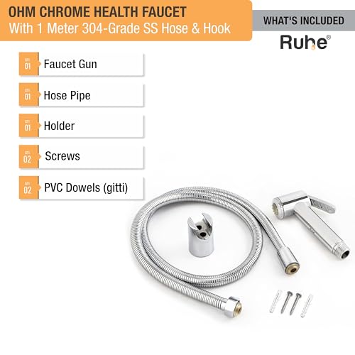 Image of Ruhe OHM Health Faucet Set for Bathroom /Handheld Jet Spray for Toilet | ABS Health Faucet Water Spray Gun with 304-Grade Stainless Steel Flexible Shower Tube 1 Meter and Wall Hook /Holder