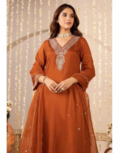 Image of Nermosa Women Embroidery Solid Anarkali Kurta and Pant Set with Dupattas