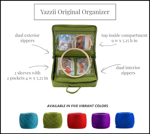 Yazzii Original Craft Organizer Tote Bag - Portable Storage Bag Organizer - Multipurpose Storage Organizer for Crafts, Cosmetics & Jewelry. Green