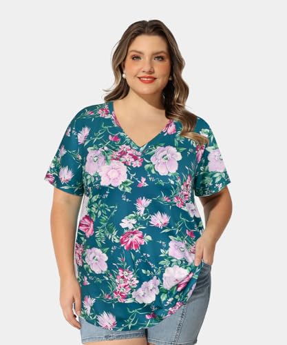 Image of RITERA Women Plus Size Tops Tie Dye V Neck Shirt Floral Camo Summer Short Sleeve Tunic Oversized Ladies Blouse XL-5XL
