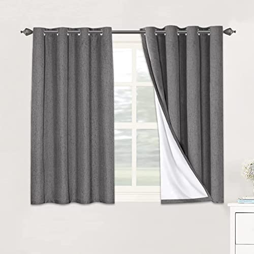 Image of H.VERSAILTEX Linen Blackout Curtains 45 Inches Long 100% Absolutely Blackout Thermal Insulated Textured Linen Look Curtain Draperies Anti-Rust Grommet, Energy Saving with White Liner, 2 Panels, Grey