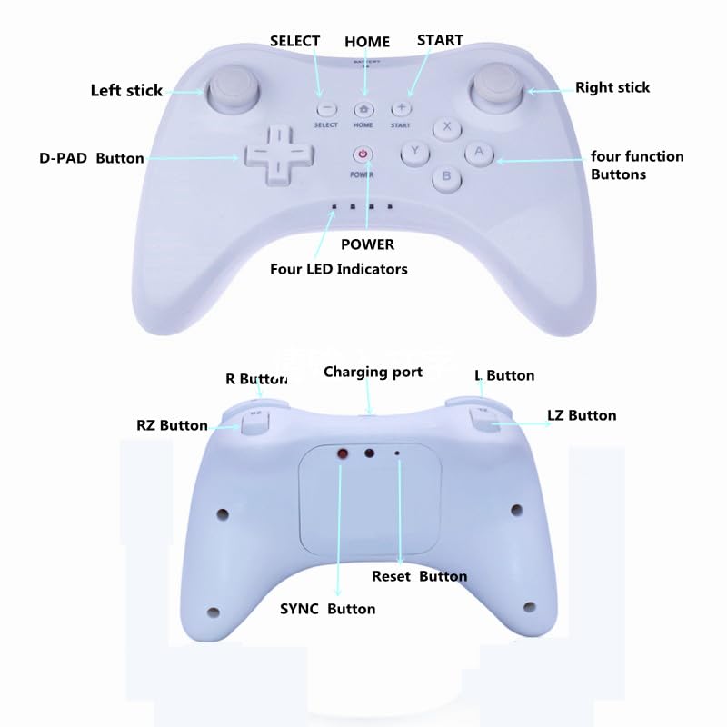 Image of linsuntop Wireless Pro Controller for Wii U Pro, Rechargeable Game Controller for Wii U with Charging Cable (white)