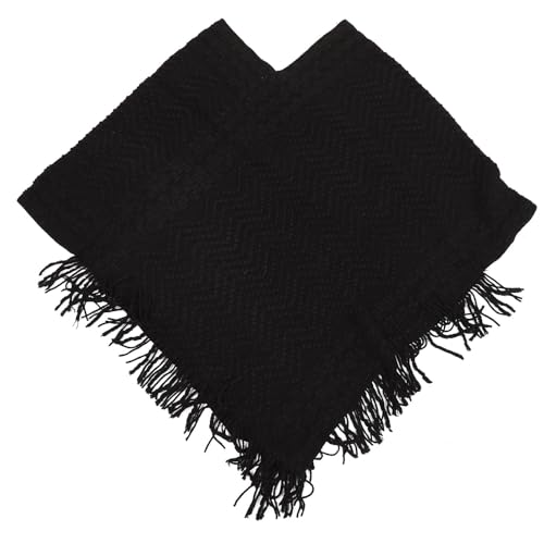 NIYANGLE Poncho de Invierno para Mujer Negro de Hilo de Lana, Suéter Tipo Chal Largo Cómodo y Fácil de Llevar para Días Fríos Diseño Sencillo y Moderno