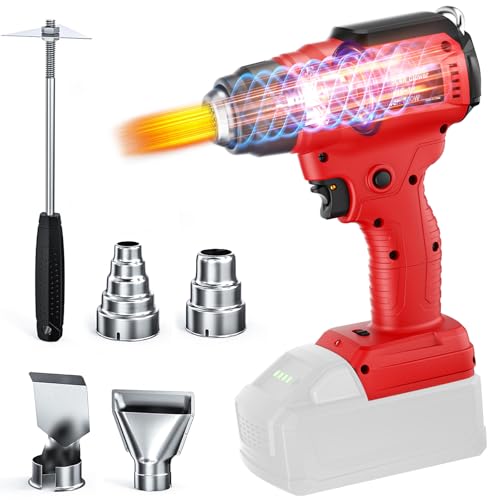 Cordless Heat Gun for Milwaukee 18V Battery 350W 1022F (550C) Soldering Heat Variable Temperature Control Hot Air Gun Kit with 4 Nozzles and Scraper for Shrink Tubing PVC Wrap(NO Battery)