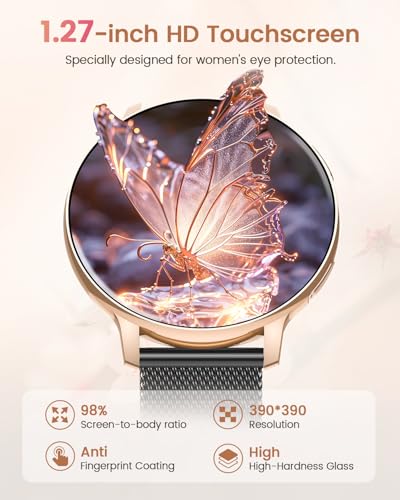 RUXINGX Smartwatch voor dames, 3,27 cm (1,27 inch), touchscreen, oproepen, damesfunctie, hartslagmeter, SpO2 slaap, 126 sporten, 220 wijzerplaten, stappenteller, IP68, waterdicht, Android, iOS - Afbeelding 4