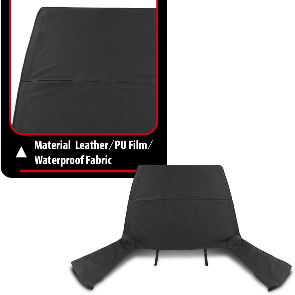 ANDPLAY Soft Top Sailcloth w/plastic windows Compatible with Jeep Wrangler 1987 1988 1989 1990 1991 1992 1993 1994 1995 With Factory Squared Style Upper Doors Only 9870215, 9870217 Black