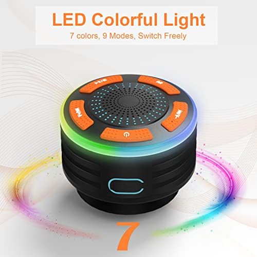 ssouwao Bluetooth Speakers, Shower Speaker, LED Colorful Lights, FM Radio, Suction Cups, IPX7 Waterproof Protable Speaker for Home Pool Travel Party Outdoor