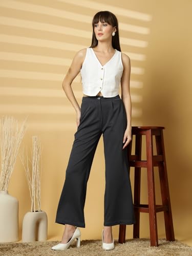 Image of OOMPH! Women's Straight Fit Mid Rise Korean Trousers|Trouser Pants for Women|Elegant Workwear for Office, College & Events|Trousers for Woman