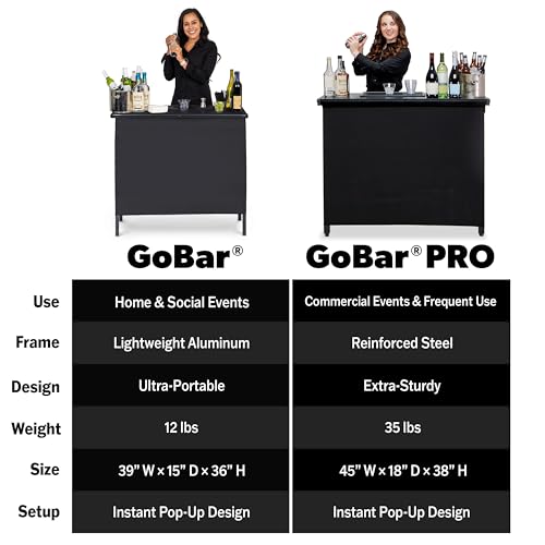 Image of GoBar Portable Bar Table for Events - Pop Up Mobile Bartending Station with Travel Carrying Case - 3 Skirts