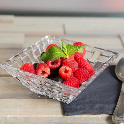 Image of Glassbunny 250ML Square Glass Dessert Bowl - Transparent Crystal Cut Glass Bowl for Ice Cream, Dry Fruits, Snacks, Salad & Serving - Elegant Multipurpose Glass Serving Bowl 6Pc