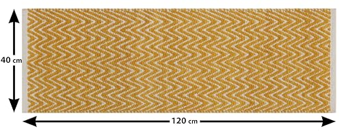 Image of THE HOME TALK Set of 2 Cotton Chenille Bath Rug | Area Rug for Spa, Vanity Shower, Kitchen & Living Room | Water Absorbent Linens | Soft Carpets | Bathroom Accessories (40x60 + 40x120 cm, Yellow)