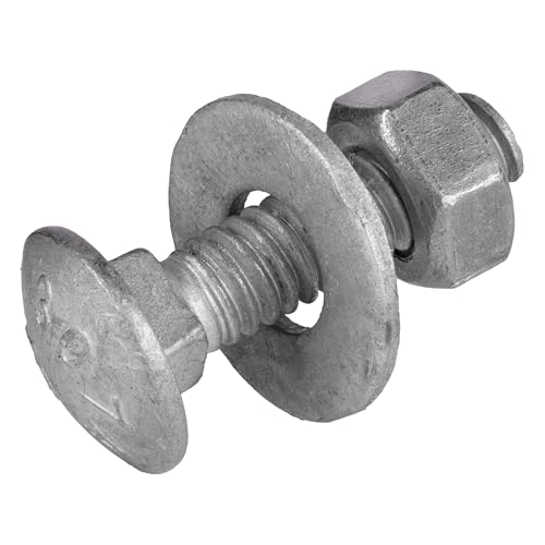 1/4" x 1-1/4" (100 Pack) Galvanized Carriage Bolt Kit Grade 307A Includes 1/4" USS Flat Washers (100 pcs) and 1/4"-20 Hex Nuts (100 pcs), Hot Dip Galvanized for Exterior Use by Makers Bolt