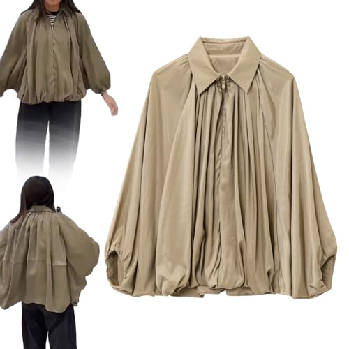 HUIQINGLI Women's Puffed Bomber Jacket 2025 New Oversized Batwing Front Zip Bubble Hem Jackets for Women Trendy