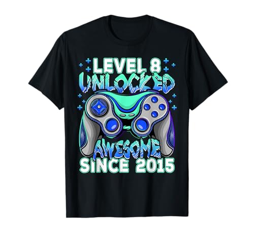 Nivel 8 Desbloqueado Impresionante Desde 2015 8th Birthday Boys Gaming Camiseta
