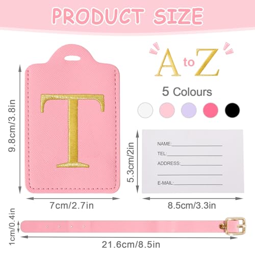 Image of Initial Letter Luggage Tag for Suitcase, Cute Luggage Bag, Waterproof PU Leather Travel Luggage Tag, Suitcase Identifier Name Tag, Monogrammed Suitcases Tags, Bag Tags for Handbags(Pink T)