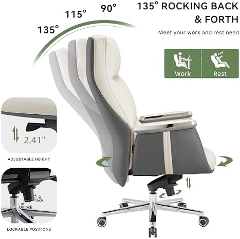 EUREKA ERGONOMIC Royal II Executive Office Chair High Back, Big and Tall with Extra Wide Seat, Silicone Leather Desk Chair Computer Chair, Modern Office Chair Home Office Desk Chairs - Beige Gray - Thumbnail 3