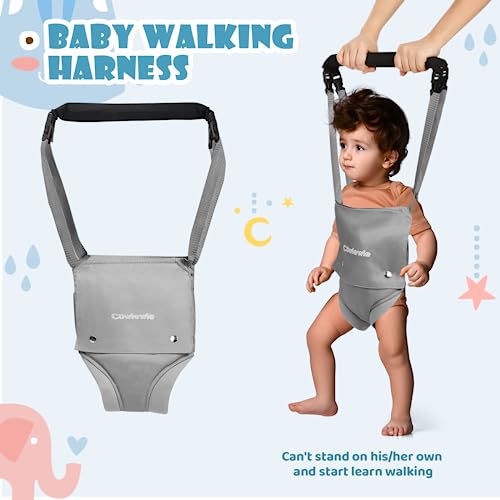 Cowiewie 2 in 1 Baby Door Jumper w/Baby Walking Harness Function, Baby Jumper with Door Clamp Adjustable Strap and Seat, Gray
