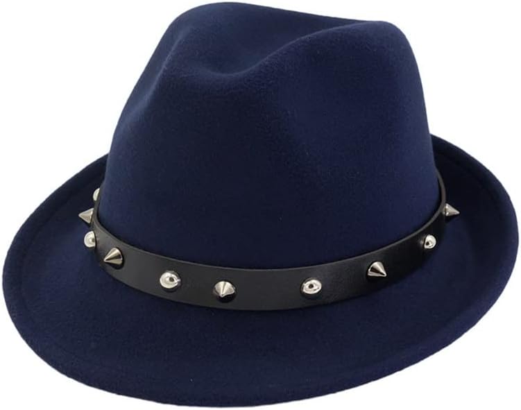 JSEIAJB Men Women Wide Flat Brim Wool Felt Fedoras Hats Rivet Jazz Trilby Top Hat Panama Cap Floppy