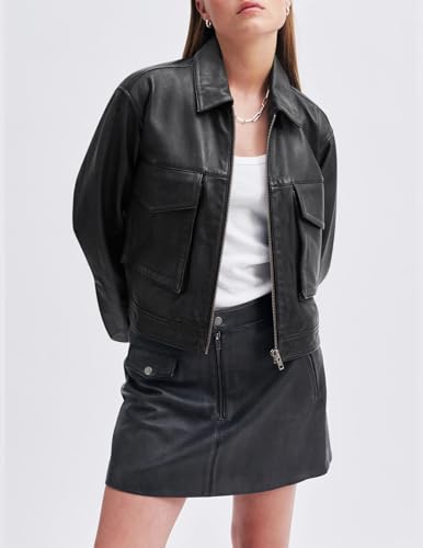 BZB Womens Faux Leather Motorcycle Jacket 2025 Trendy Pockets Bomber Zip Up Cropped Jackets Coat Outerwear3