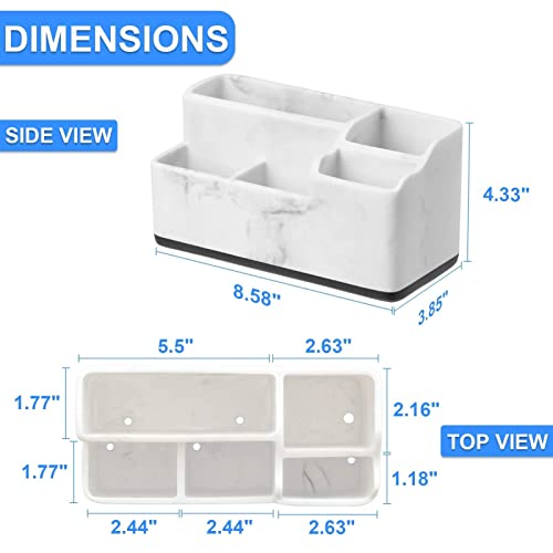 Vitviti Toothbrush Holder, Bathroom Organizer Countertop, Bathroom Accessories With 5 Compartment Storage For Toothpaste/Vanity Counter/Bathroom, White Resin Of Marble Color #TOP6