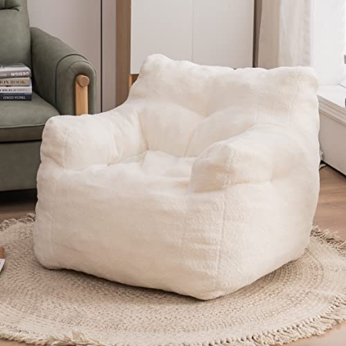 Ssline Plush Bean Bag Chair Comfortable Faux Fur Beanbag Chair With Pre-Filled Foam Fluffy Soft Lazy Sofa Chair For Adults Women Girls In Bedroon Living Room Dorm Apartment (Cream White-3.3') #TOP3