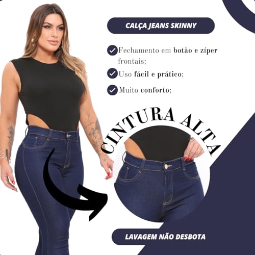 Calça Jeans Skinny Feminina Cintura Alta Com Elastano Empina Levanta Bumbum Calças Premium (BR, Cint