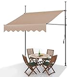 Balkon Markise Ohne Bohren mit Kurbel, 2,5 m Gelenkarmmarkise für Schatten und Regen, Klemmmarkise für Terrasse, Veranda, Fenster, Türen, Sonnenschutz, Kassettenmarkise (Color : Beige)