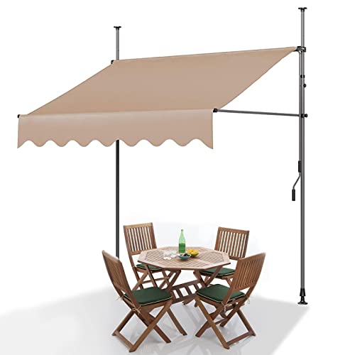 Balkon Markise Ohne Bohren mit Kurbel, 2,5 m Gelenkarmmarkise für Schatten und Regen, Klemmmarkise für Terrasse, Veranda, Fenster, Türen, Sonnenschutz, Kassettenmarkise (Color : Beige)