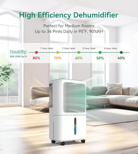Image of VEAGASO 34 Pint /D, 2500 Sq.Ft Dehumidifier for Basement with Drain Hose