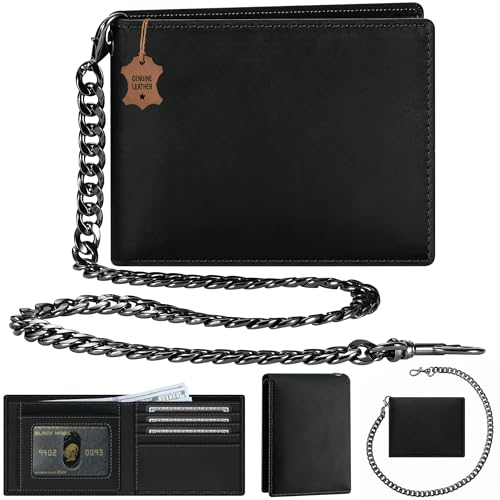 Image of Genuine Leather Wallet with Chain for Men: RFID Wallet with AntiTheft Chain
