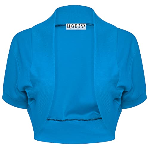 Image of Loxdonz Girl's Short Sleeve Shrug Childrens Kids Cotton Cardigan Bolero Shrug Jacket