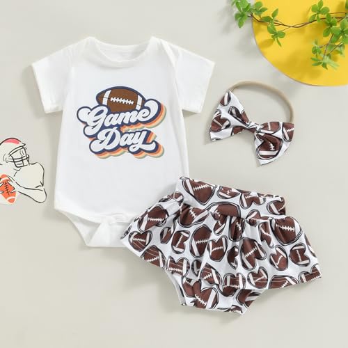 Newborn Baby Girl Football Outfit Game Day Romper Football Tutu Shorts Set Headband 3Pcs Infant Summer Clothes2
