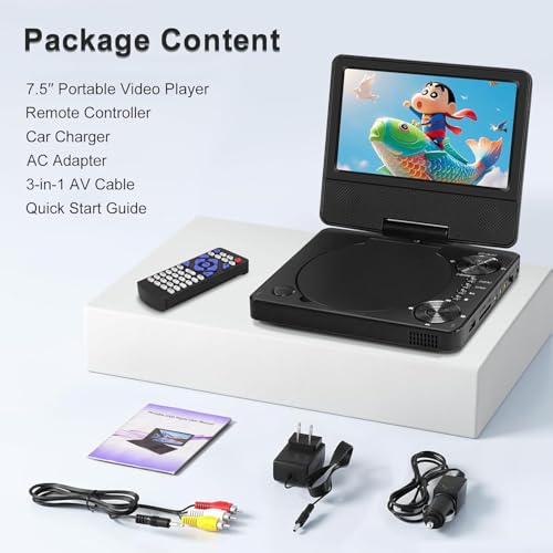 Image of HOPYOP 9 inch Portable DVD Player for Kids and Car, 7 inch Swivel Screen with 4-6 Hours Built-in Battery, Car DVD Player with Dual Speakers, Support Sync Screen to TV, USB /SD /Multiple Disc Formats