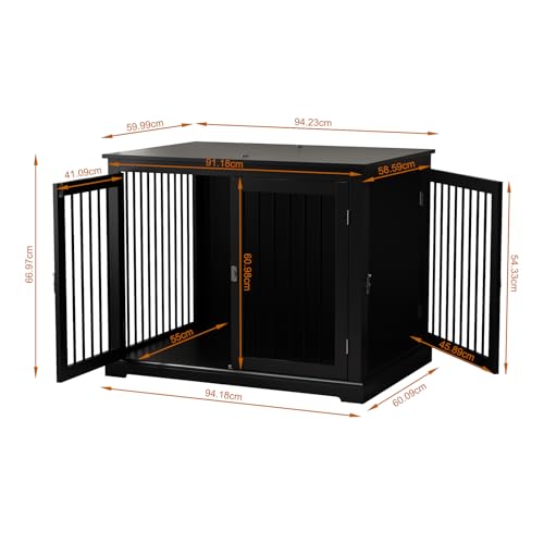 HOLTICO Hundebox Möbel mit Kissen, Möbelstil Hundebox mit Klappdeckel, Indoor Hundezwinger, Hundekäfige für große Hunde,Hundehaus, (Mittelgröße Schwarz)