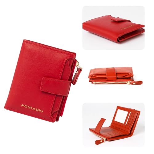 Small Wallet Women RFID Blocking Soft Leather Bifold Compact Card Holder with Zipper Coin Pocket & Removable ID Case（Red）3