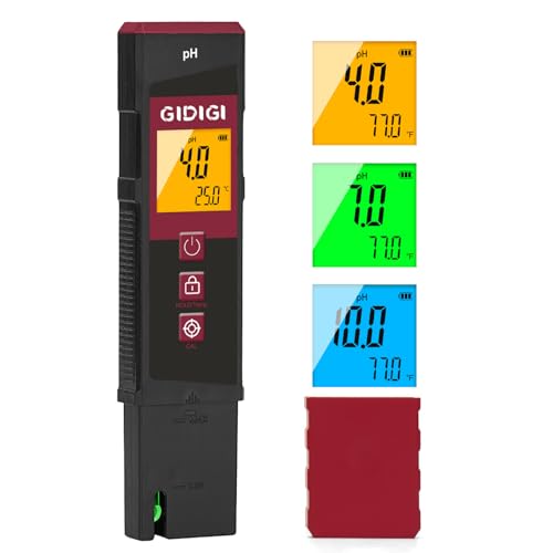 GIDIGI pH-mètre numérique, testeur de pH pour eau avec écran couleur, bandelettes de test pH avec écran LCD rétroéclairé couleur, convient aux piscines...