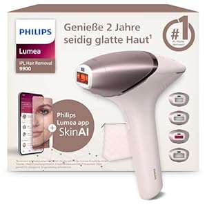 Philips Lumea IPL 9900 Series Haarentfernungsgerät mit SenseIQ & SkinAI Technologie – Alternative zur Laserhaarentfernung – 4 Aufsätze für Körper, Gesicht, & Präzisionsbereiche, kabellos (BRI951/00)