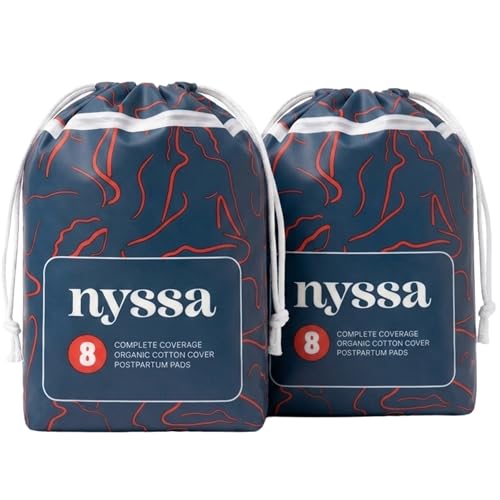 Image of Nyssa Postpartum Pads, 16 inch Long, Ultra-Absorbent Organic Cotton, 2 Pack (16 Pads Total)