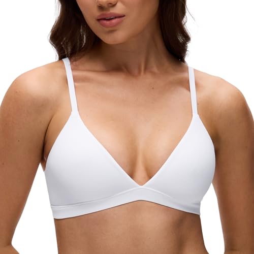 Image of CRZ YOGA Softhold Double Lined Triangle Bralette - Womens Adjustable Straps Wireless Cami Plunge T-Shirt Everyday Bra Comfy