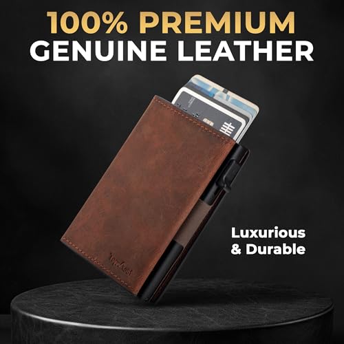 TopMost Genuine Leather Pop Up Wallet for Men, Credit Card Holder, RFID Blocking Ridge Wallets for Men with ID Window, Slim, Minimalist, 5-9 Card Capacity & Cash Slot3