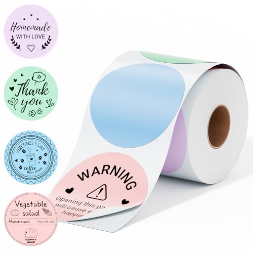 Image of 400PCS 4 Color Circle Thermal Labels, Self-Adhesive Waterproof Direct Thermal Stickers for DIY Logo, QR Code, Compatible with MUNBYN, JADENS, NeIko, ect Printer
