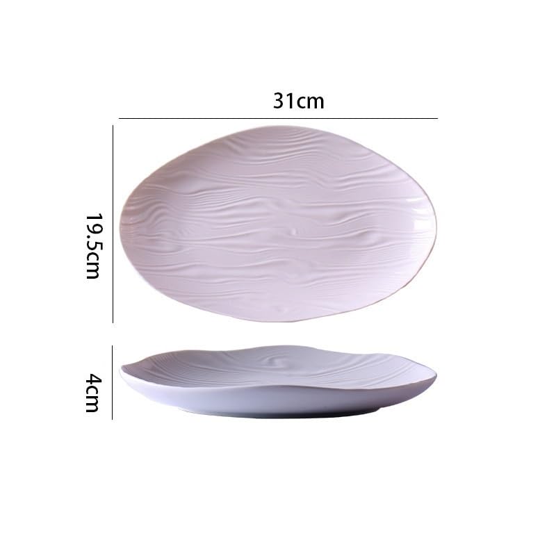 Talerz obiadowy Talerz obiadowy Białe porcelanowe owalne talerze na ryby podszkliwne, głębokie talerze owocowe do użytku domowego, talerze do układania w stos